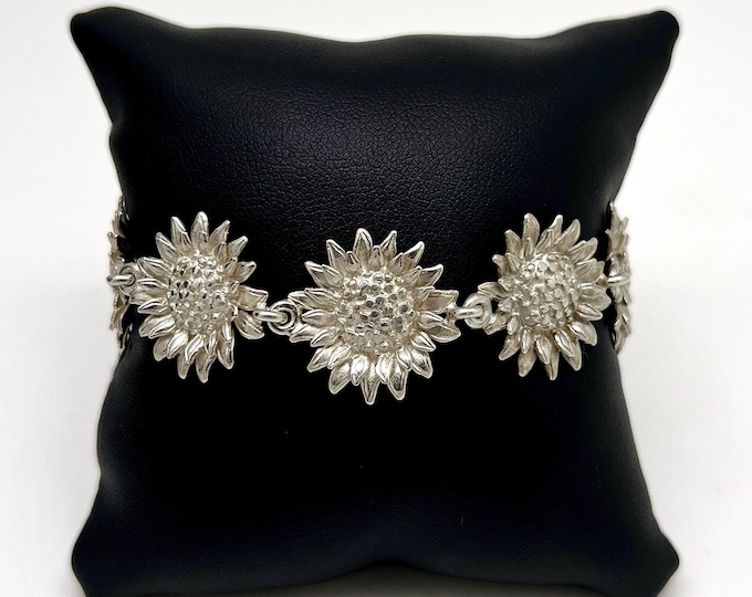 Handmade Silver Sunflower Bracelet | Solid 925 Sterling Silver