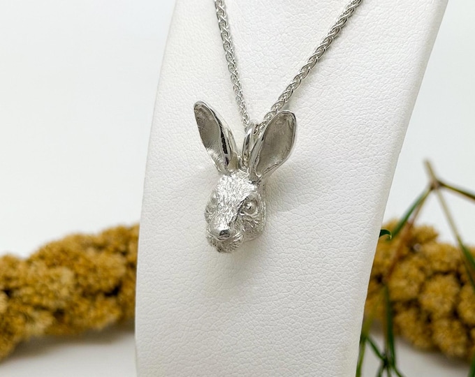 Solid Silver Hare Pendant, Silver Rabbit Necklace, Women’s Jewellery Gift for Her.