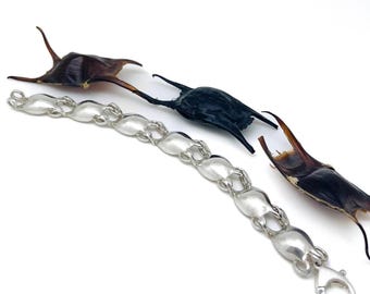 Solid Silver Mermaid's Purse Bracelet, Ocean Charm Bracelet, Jewellery Gift for Men and Women.