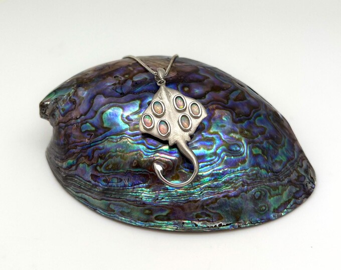 Solid Silver Stingray Pendant Set with Opals | An Original Douglas Hughes Design | Handmade in Cornwall