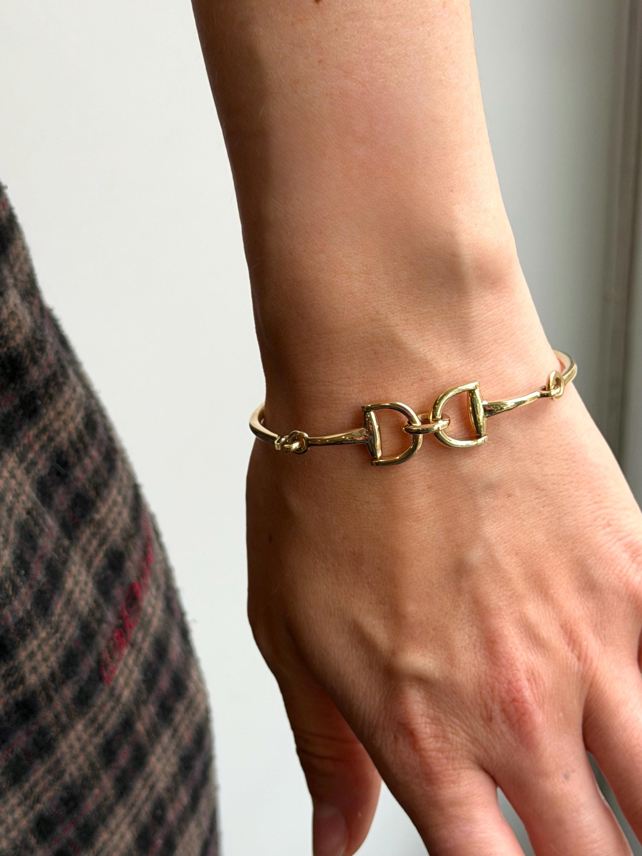 9ct Gold Horse Bit Bangle, Pony Bracelet, Women’s Jewellery Gift for ...