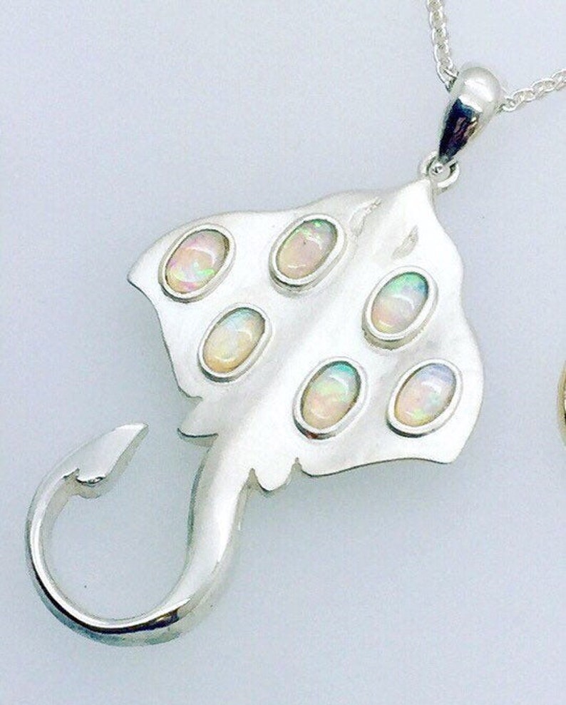 Silver Stingray Pendant Set with Opals Original Douglas Hughes Design Handmade in Cornwall image 1