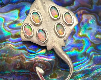 Handmade Sterling Silver Stingray Pendant, Opal Necklace, Ocean Jewellery, Women's Jewellery Gift.