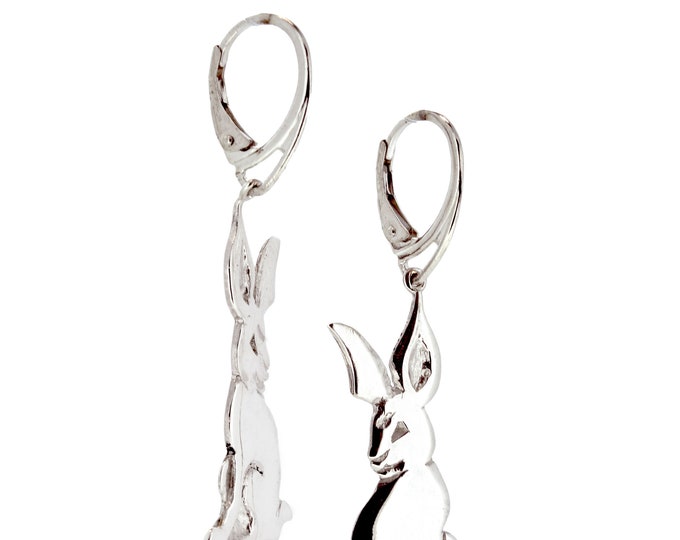 Rabbit Drop Earrings Solid Silver Handmade by Douglas Hughes 2023 Year of the Rabbit