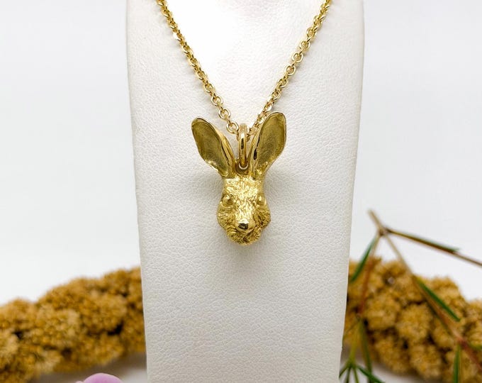 18ct Solid Gold Hare Pendant, Handmade Hare Necklace, Hand Carved Rabbit Pendant, Nature Jewellery Gift