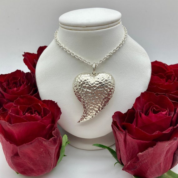 Large Hammered Silver Heart Pendant Handmade Heart Necklace Hammered Heart Pendant Valentines Day for Her Abstract Heart Necklace Etsy