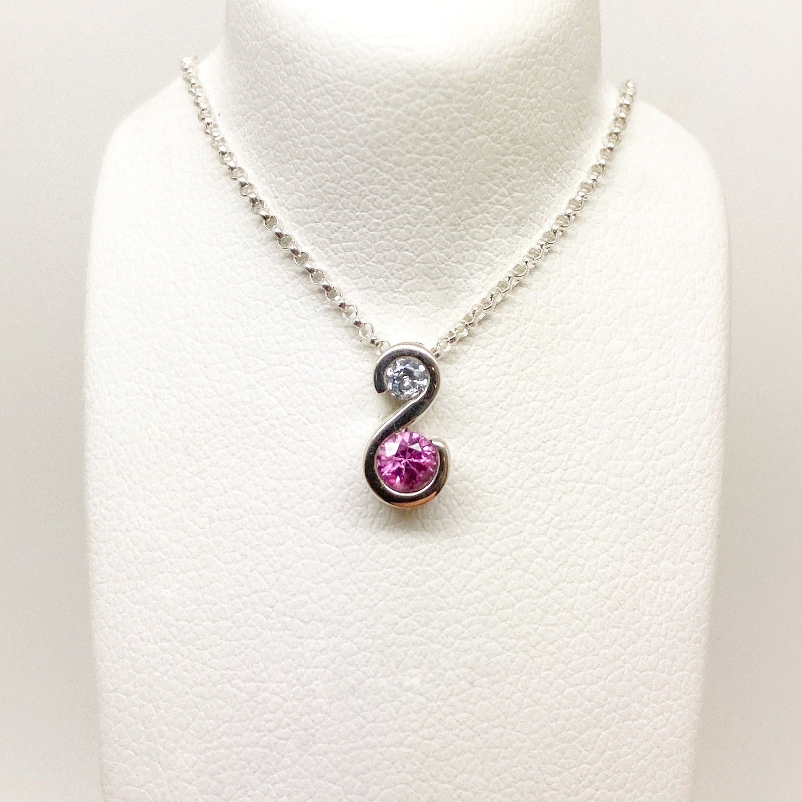 PINK SAPPHIRE AND DIAMOND FLOWER NECKLACE — Sandy Moss Jewelry