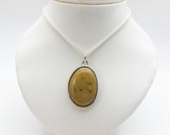 Cornish Beach Pebble Pendant (Golden, Extra Large), Set In Silver - Handmade Douglas Hughes Design