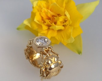 Diamond Set Bee Ring, 18ct. Yellow Gold - Exceptional Handmade Douglas Hughes Design