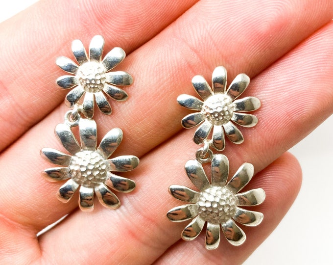 Silver Daisy Drop Earrings, Flower Drop Earrings Silver, Earrings For Women, Silver Drop Earrings For Women, Daisy Silver Jewellery