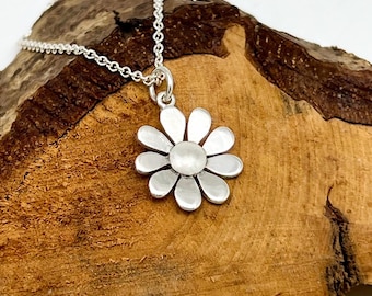 Sterling Silver Flower Pendant, Boho Necklace, Floral Jewellery Gift for Women, Minimalist Jewellery.