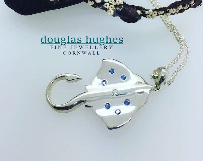 Stingray Pendant Set with Sapphires & Diamonds - Original Douglas Hughes Design - Handmade in Cornwall