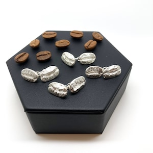 Solid Silver Coffee Bean Cufflink For Groom, Coffee Cufflinks For Groomsmen, Silver Coffee Jewellery For Men, Cufflink Set