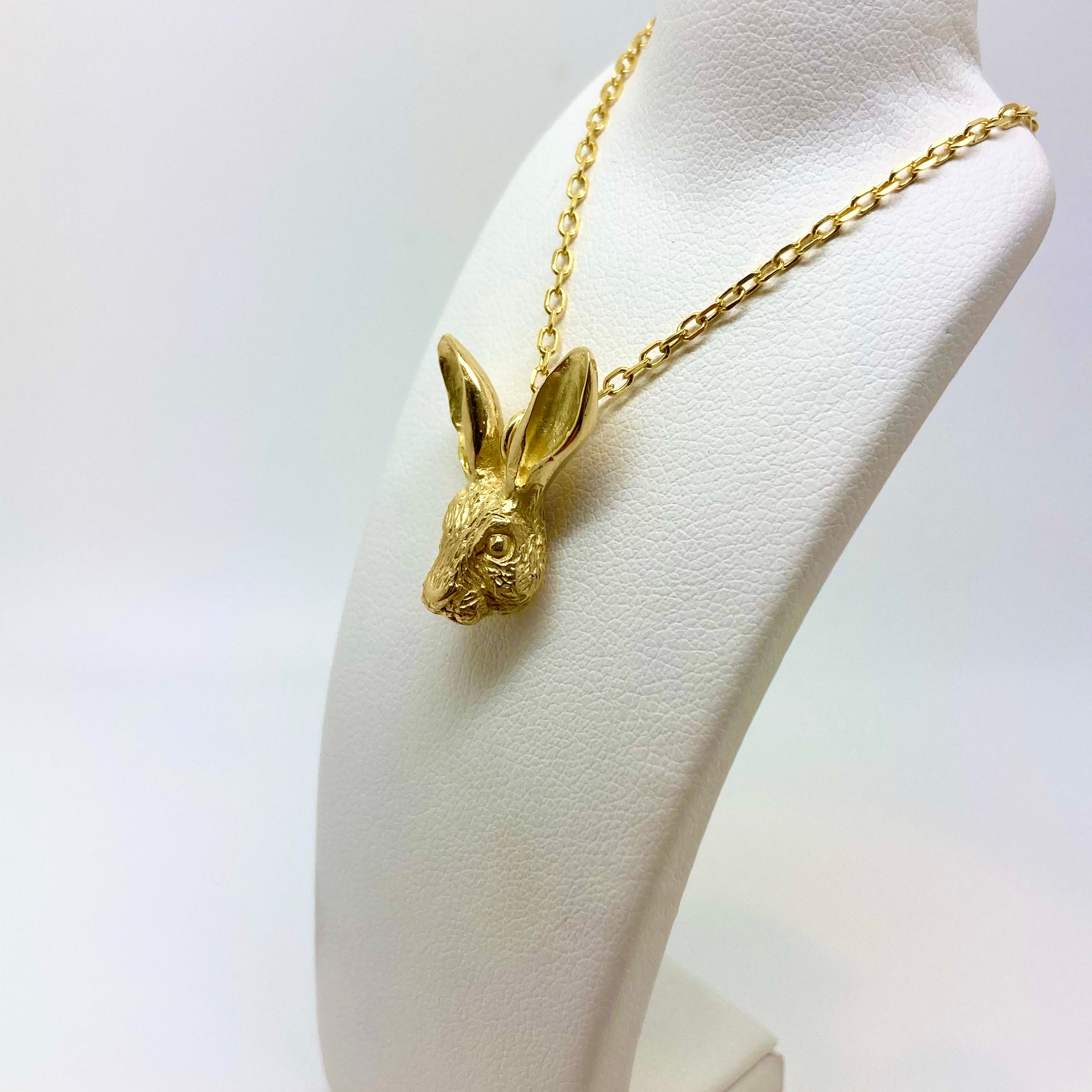 18ct Gold Hare Necklace, Handmade Gold Rabbit Pendant, Gold Hare ...