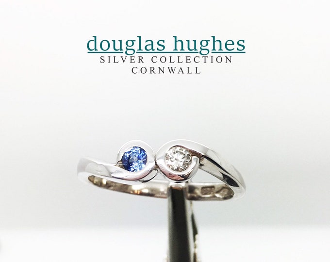 Sapphire & Diamond Silver Ring - Handmade Douglas Hughes Design