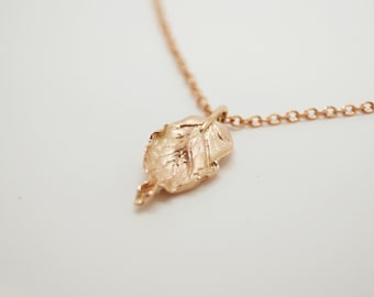 Rose Gold Beech Leaf Pendant and Chain - Solid Rose Gold - Handmade in Cornwall - Douglas Hughes Fine Jewellery