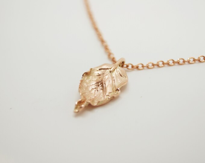 Rose Gold Beech Leaf Pendant and Chain - Solid Rose Gold - Handmade in Cornwall - Douglas Hughes Fine Jewellery