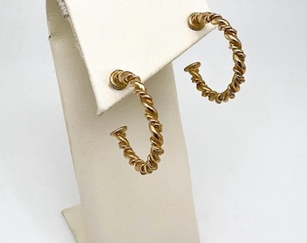 Solid 9ct Gold Double Twist Hoop  Earrings - Handmade Douglas Hughes