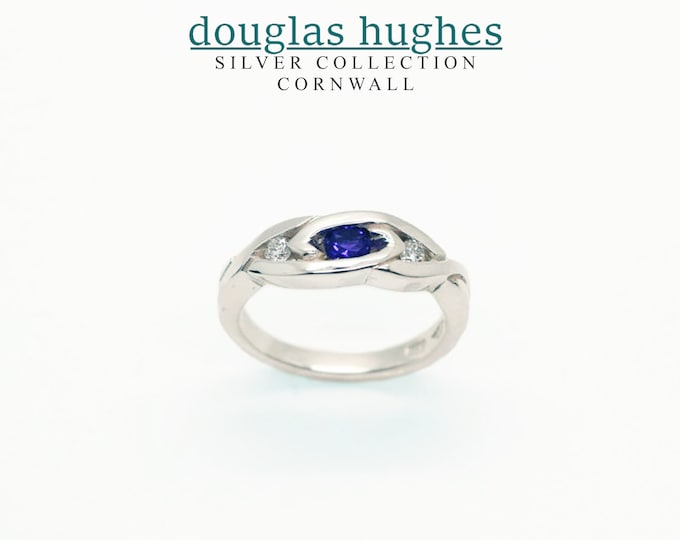 Amethyst & Diamond Silver Celtic Weave Ring - Handmade Douglas Hughes Design