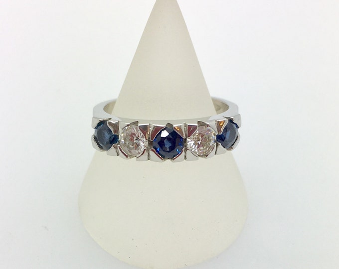 Platinum Sapphire and Diamond Five Stone Ring, Douglas Hughes Design