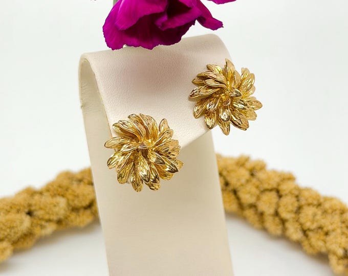 9ct Gold Chrysanthemum Stud Earrings, Handmade Flower Earrings, Solid Gold Floral Earrings, Botanical Jewellery