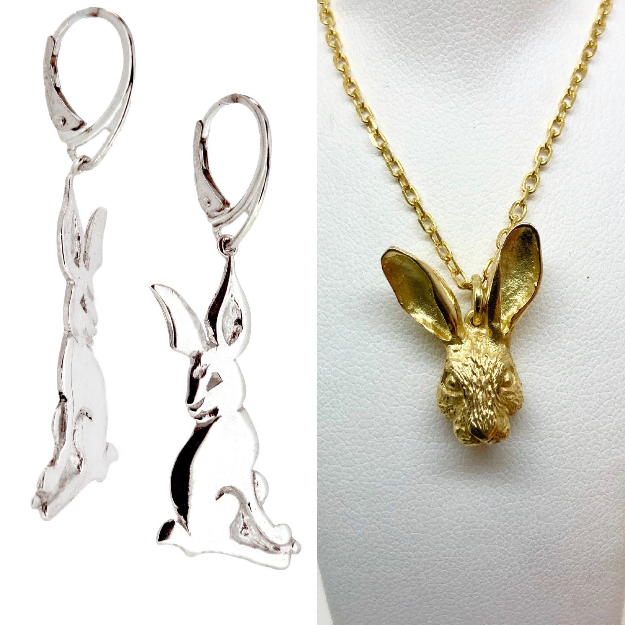18ct Gold Hare Necklace, Handmade Gold Rabbit Pendant, Gold Hare ...
