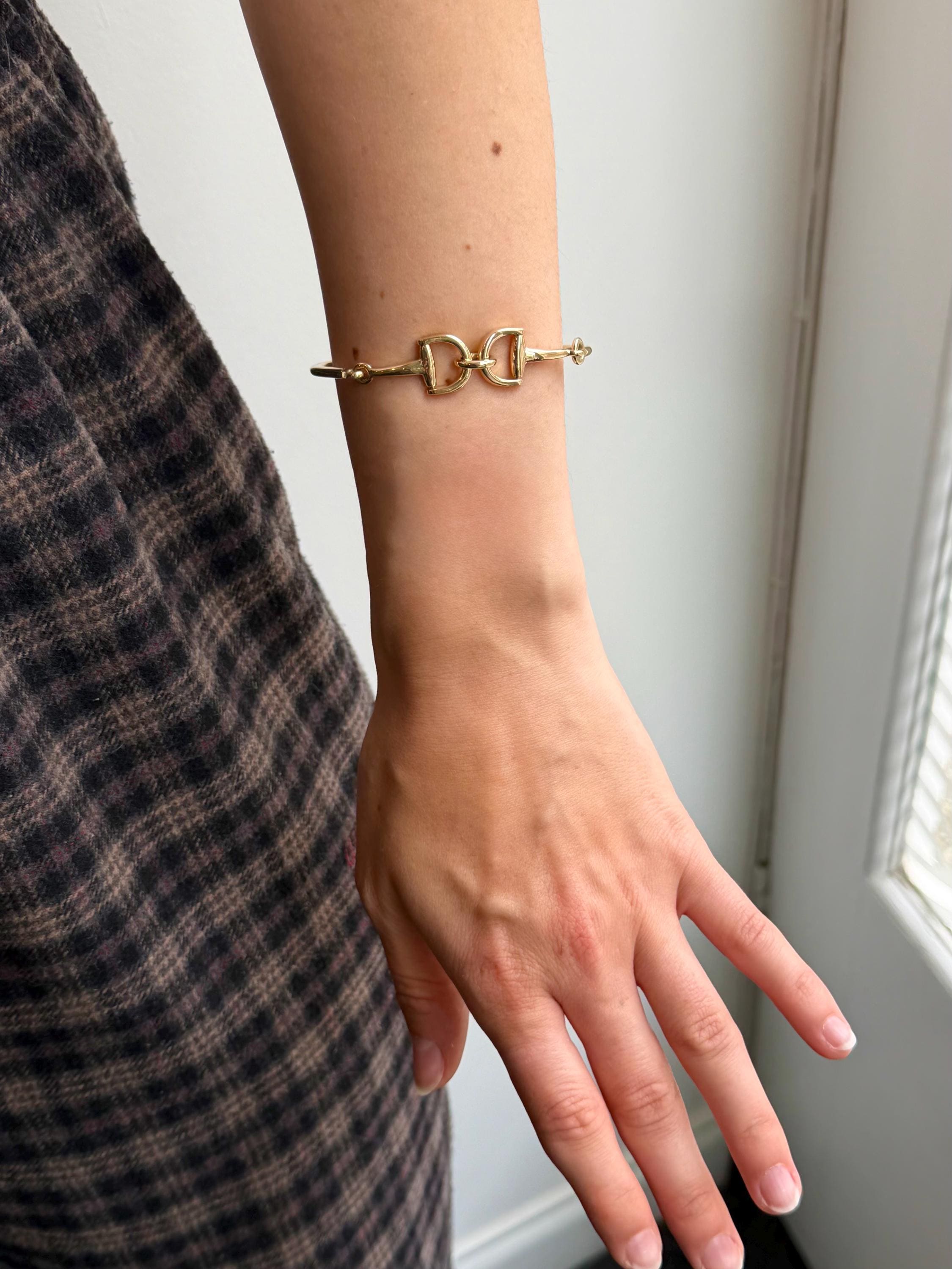 9ct Gold Horse Bit Bangle, Pony Bracelet, Women’s Jewellery Gift for ...