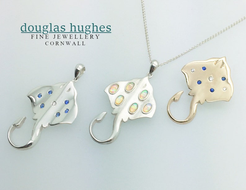 Silver Stingray Pendant Set with Opals Original Douglas Hughes Design Handmade in Cornwall image 2