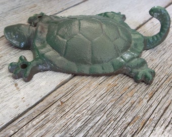 Cast Iron Turtle Wall Hook Rustic Home Decor Inside Outside Housewares Wall Decor Towel Holder Garden Decor