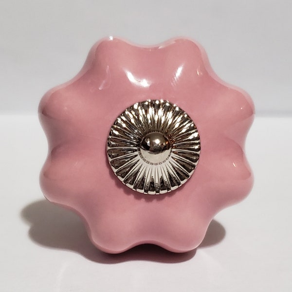 Pink Ceramic Knob Silver Metal Accent Home Decor Drawer Pull Drawer Knob Cabinet Knob Cabinet Pull
