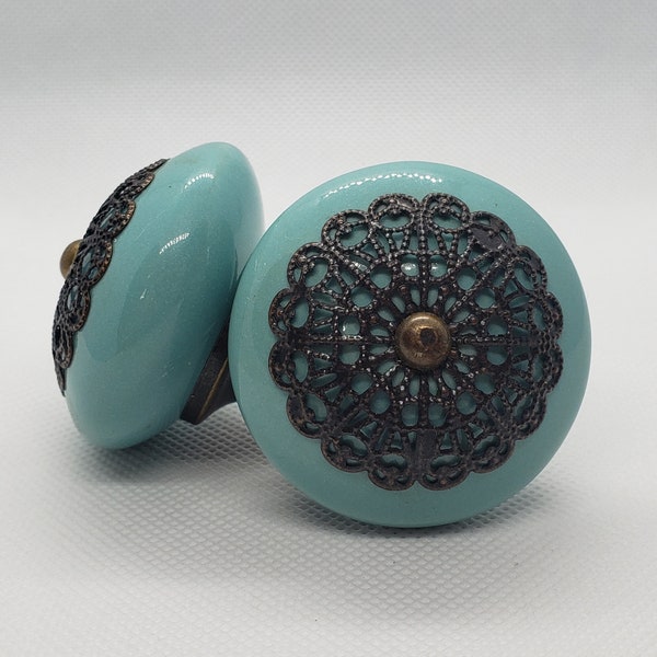 Teal Bronze Metal Ceramic Knob Home Decor Drawer Pull Drawer Knob Cabinet Knob Cabinet Pull