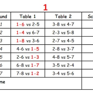 8 joueurs (1 stationnaire) - 2 tables / 7 tours de bridge progressif / Whist / marqueurs de jeu - Téléchargeable, impressions sur 2 pages