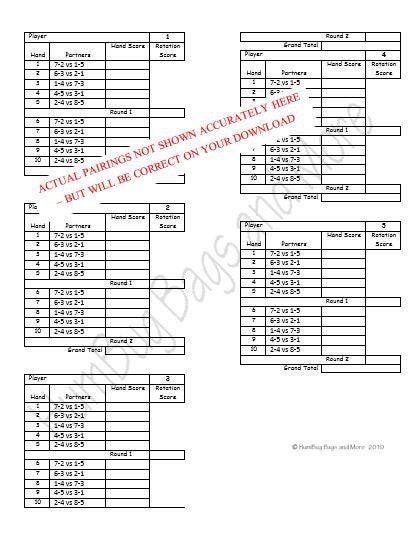 5-player Bridge Tally Sheet: Rotation Score Pad (digital Download) - Etsy
