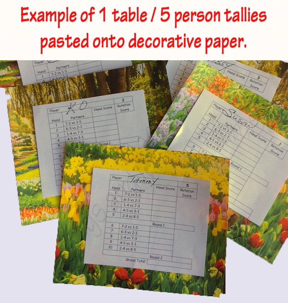 12 Player (1 Stationary) - 3 Table Progressive Bridge / Whist / Game Tallys,  Player Rotation -    Print it yourself. Downloadable