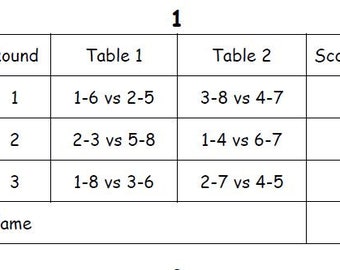 8 Player Bridge Tally Score Sheet - 1 page Printable Game Tallies (Digital Download)
