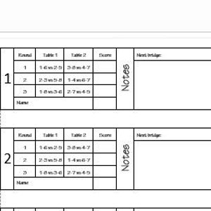 Memo  Bridge Tallies / Whist / Games for 8 Players - Two table progressive  - Room for notes -  Print it yourself. Downloadable Tallies