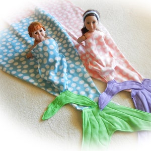 Mermaid tail blanket, Child and Doll Mermaid Tail, fleece, kids, toddlers, small girls, cozy blanket,  FREE doll tail