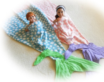 Mermaid tail blanket, Child and Doll Mermaid Tail, fleece, kids, toddlers, small girls, cozy blanket,  FREE doll tail - final inventory