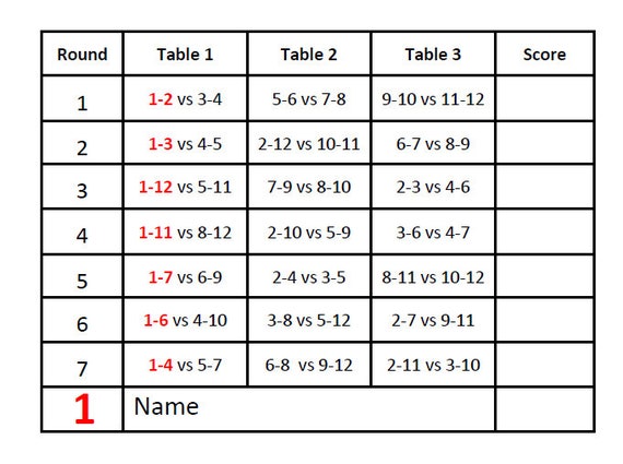 Tally Score Sheet for Progressive Games