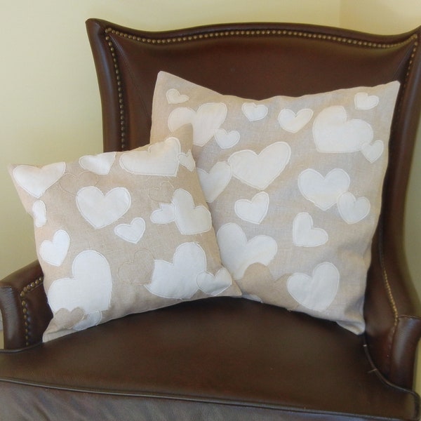 Linen Heart Pillow Cover,   Heart Applique Anthropologie  inspired  Valentine Beige Neutral sophisticated