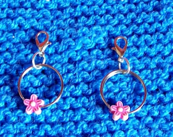 small stitch markers, knitting stitch markers, small flower progress markers, lobster clasp markers, crochet stitch markers, flower markers