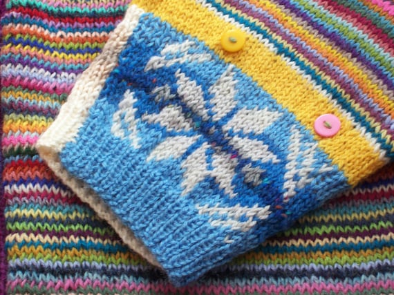 Fairisle Cardigan Uk Size 20 22 Boho Buttons Stripes One Only Hand Knit Using Wool Rich Yarns Large Size Bright Colours