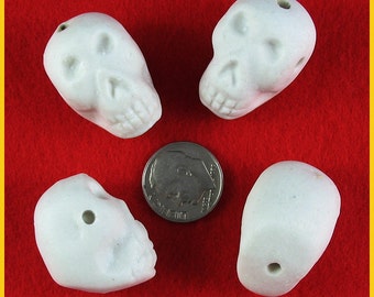 White Unglazed Porcelain Ceramic Skull Beads - Lot of 5