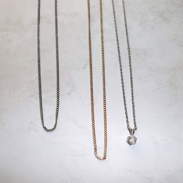 3 Dainty very thin chain choker necklaces 17" - 19" one has a 10mm CZ