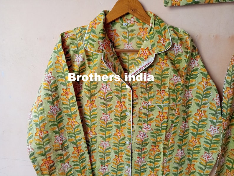 Indian Hand Made Kurta Pajamas Set 100/% cotton women wear night suit Dressing Set Of Woman Body Crossover ,Night Cotton Pajama Set