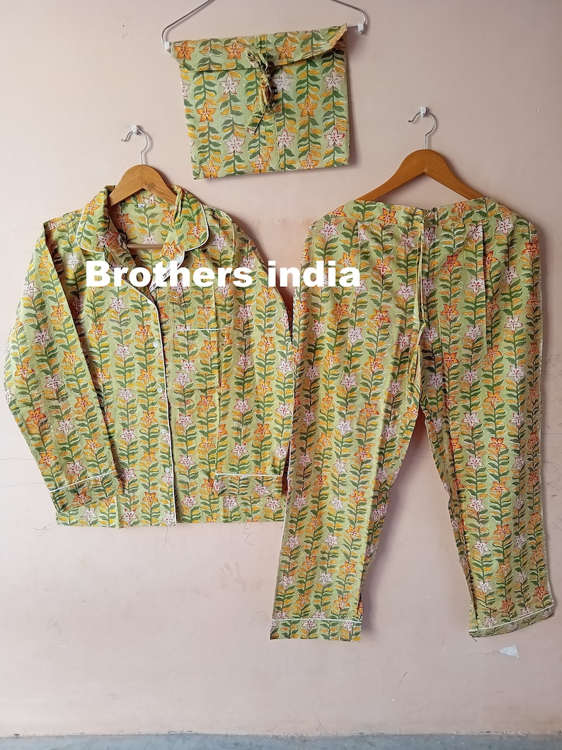 Indian Hand Made Kurta Pajamas Set 100/% cotton women wear night suit Dressing Set Of Woman Body Crossover ,Night Cotton Pajama Set