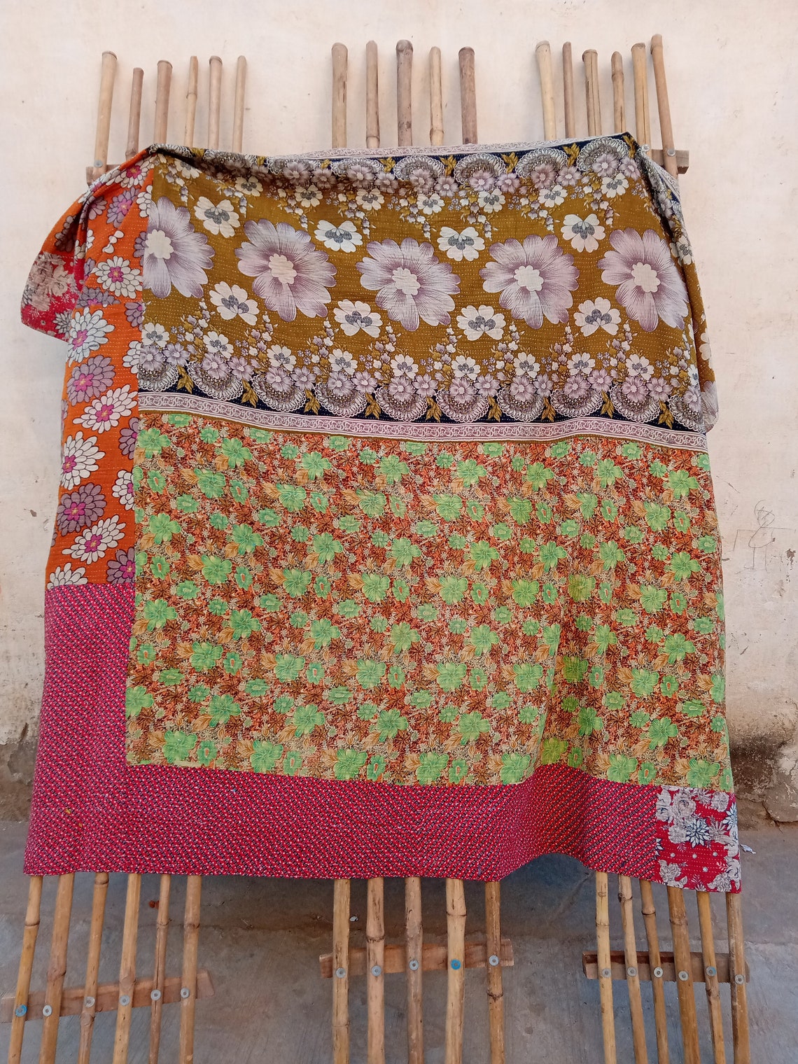 Vintage Bengali Quilt Kantha Quilt Bohemian Old Sari Patches Etsy