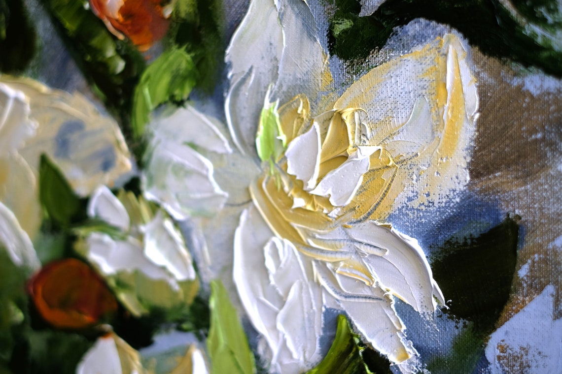 Canvas paintings of white flowers Textured painting on canvas Etsy