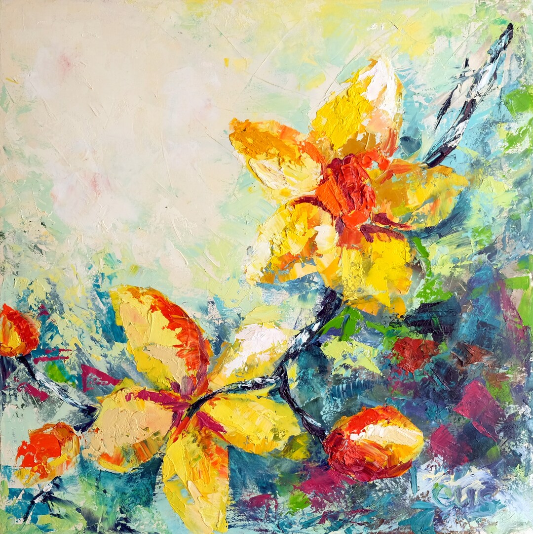 Yellow Flower Painting Orchid Painting Yellow Orchid Painting Etsy