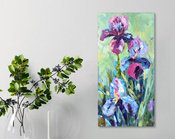 Colorful Iris Painting With Light Background Summer Flowers - Etsy